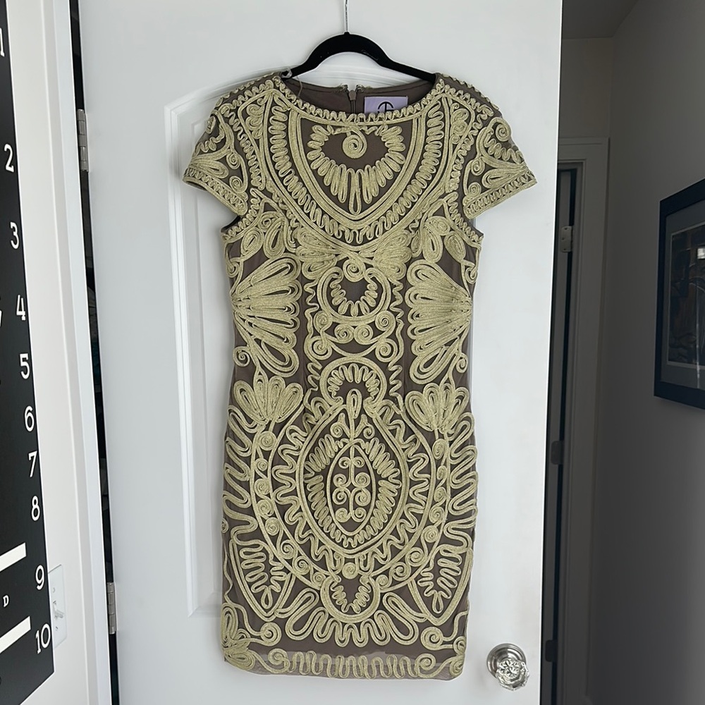 JS Collections Cream Sheath Mini Dress with Cap Sleeves
